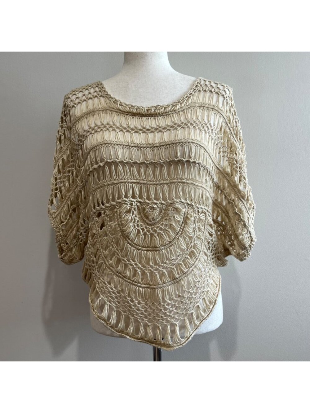 Maurices Crochet Open Weave Boho Top Womens L Tan Y2K Festival